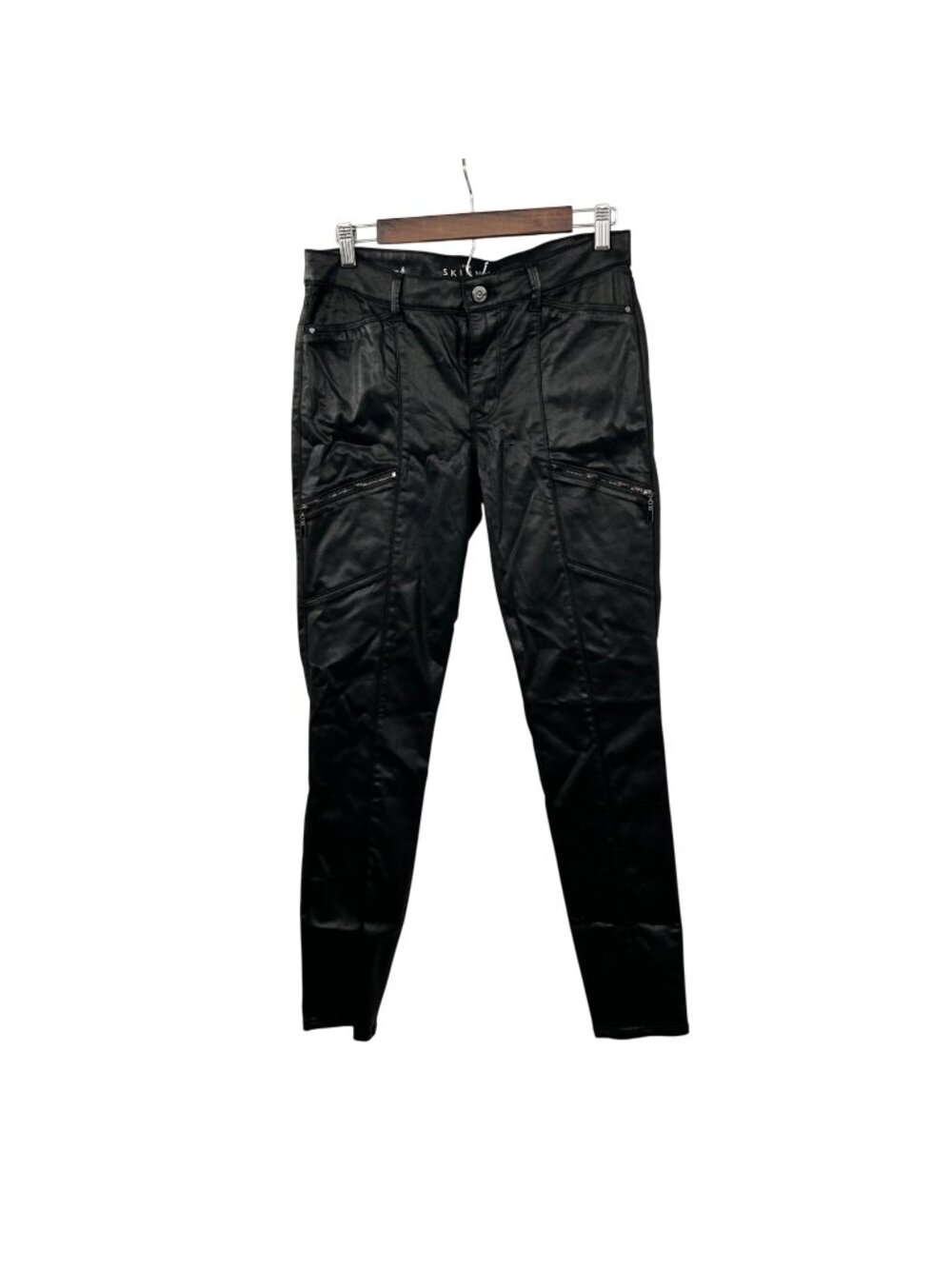 WHBM Womens The Skinny Faux Leather Pants Mid Rise Black Size 8 Zippers